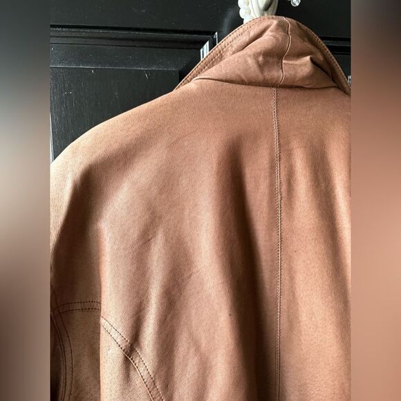 VTG The New Age Brown Leather Double Collar Bomber Jacket Size S - Picture 9 of 15